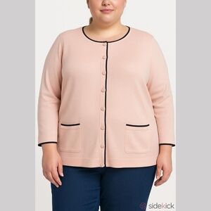 Cardigan Ribbed knit Pink Vintage vibe cotton blend Size 1xpetites TALBOTS